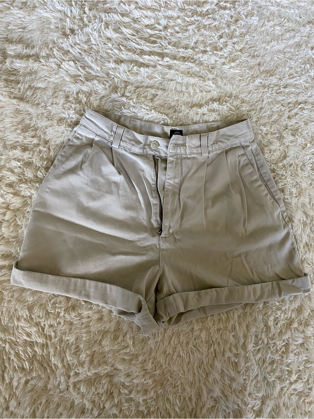 Women's Pleated Beige High-Waist Shorts